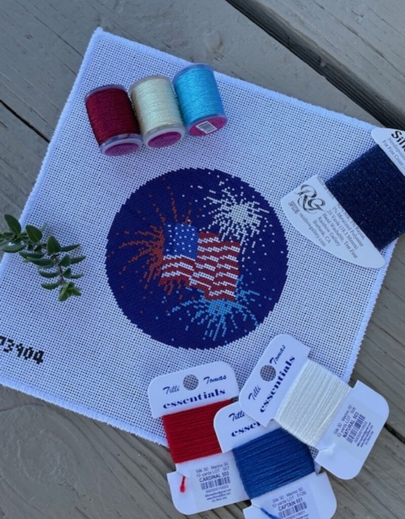 Needlepaint - 73904 Fireworks American Style (18M)   4-1/4" Round