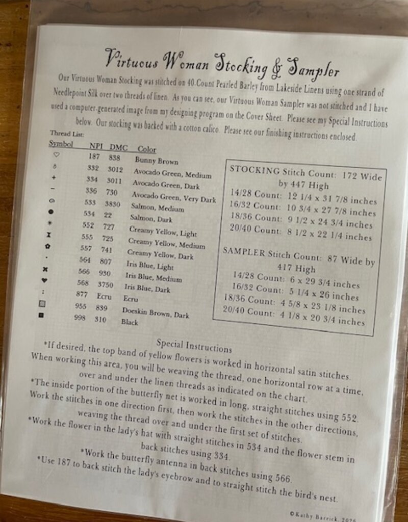 Kathy Barrick - Virtuous. Woman Stocking & Sampler