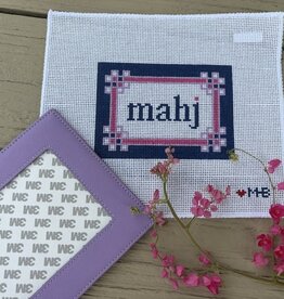 Love mhb - Mahj104B Floral Corner Mahjong Insert, Navy, Pink & Lilac (13M) with Self-finishing Card Sleeve