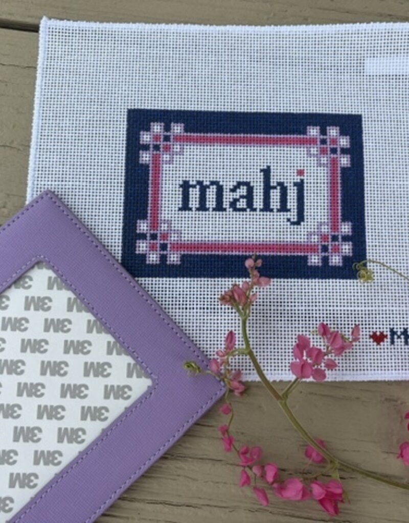 Love mhb - Mahj104B Floral Corner Mahjong Insert, Navy, Pink & Lilac (13M) with Self-finishing Card Sleeve