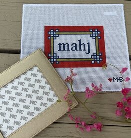 Love mhb - Mahj104C Floral Corner Mahjong Insert, Red, Navy, Olive (13M) with Self-finishing Card Sleeve