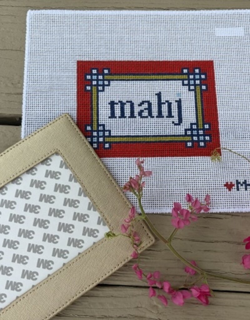 Love mhb - Mahj104C Floral Corner Mahjong Insert, Red, Navy, Olive (13M) with Self-finishing Card Sleeve