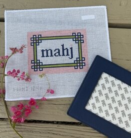 Love mhb - Mahj104A Floral Corner Mahjong Insert, Pink, Citron, Navy (13M) with Self-finishing Card Sleeve
