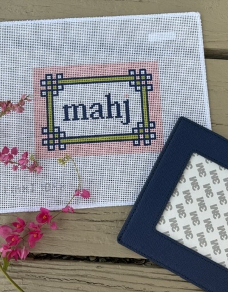 Love mhb - Mahj104A Floral Corner Mahjong Insert, Pink, Citron, Navy (13M) with Self-finishing Card Sleeve