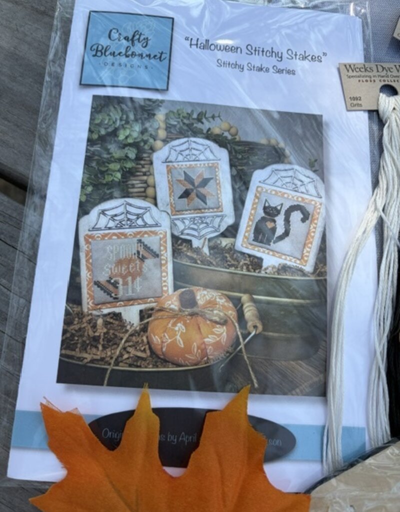 Crafty Bluebonnet Halloween Stitchy Stakes w/ Spooky Stakes, Fabric and Floss