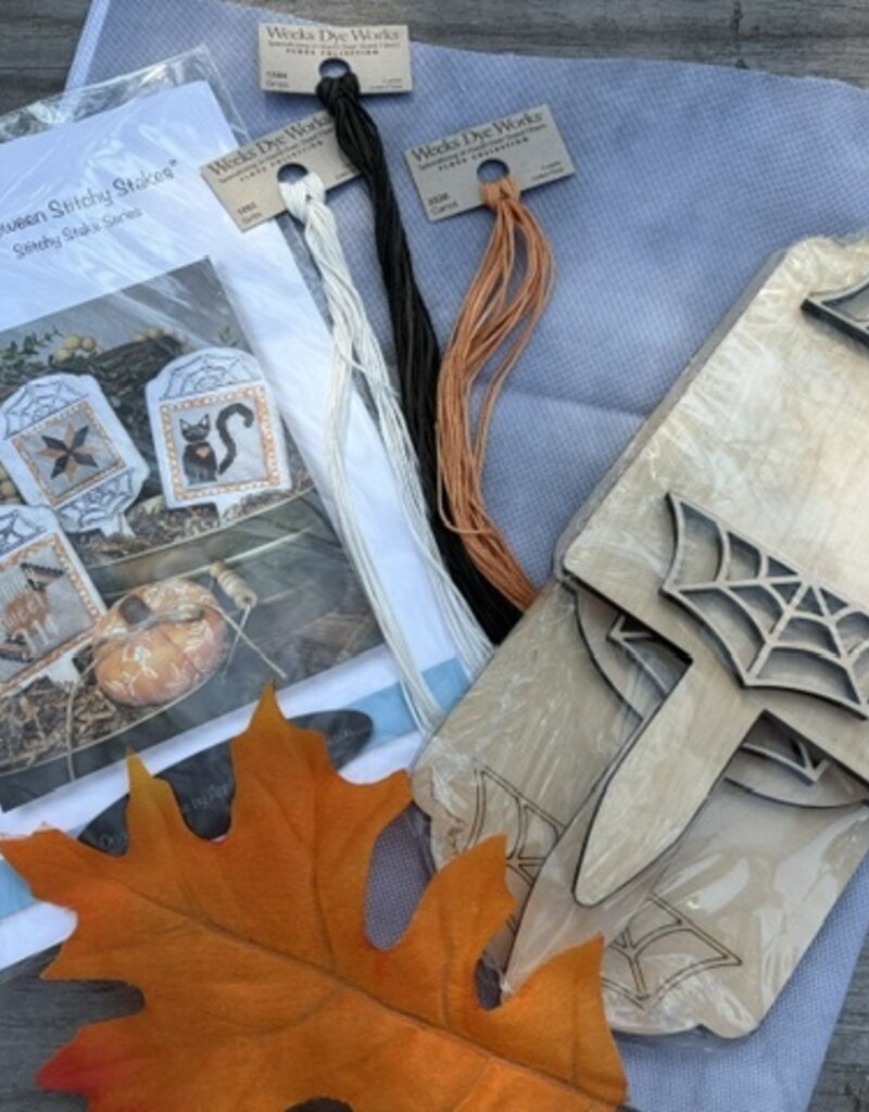 Crafty Bluebonnet Halloween Stitchy Stakes w/ Spooky Stakes, Fabric and Floss
