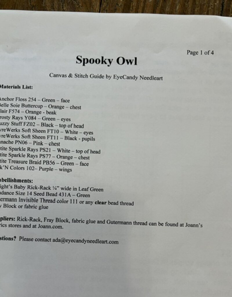 N110A Spooky Owl with Stitch Guide (18M)