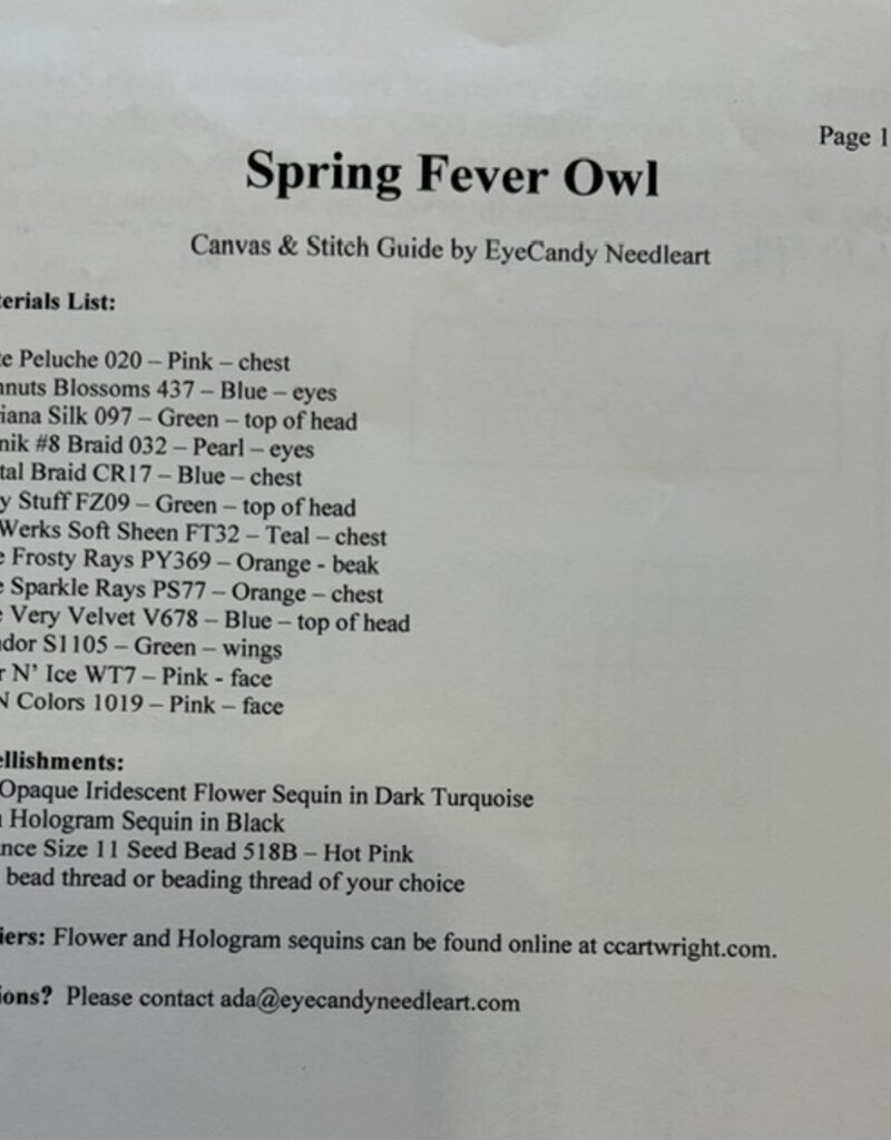 N110D Spring Fever Owl with Stitch Guide (18M)