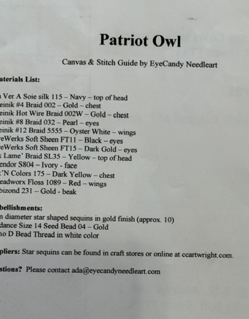 N110 Patriot Owl with Stitch Guide