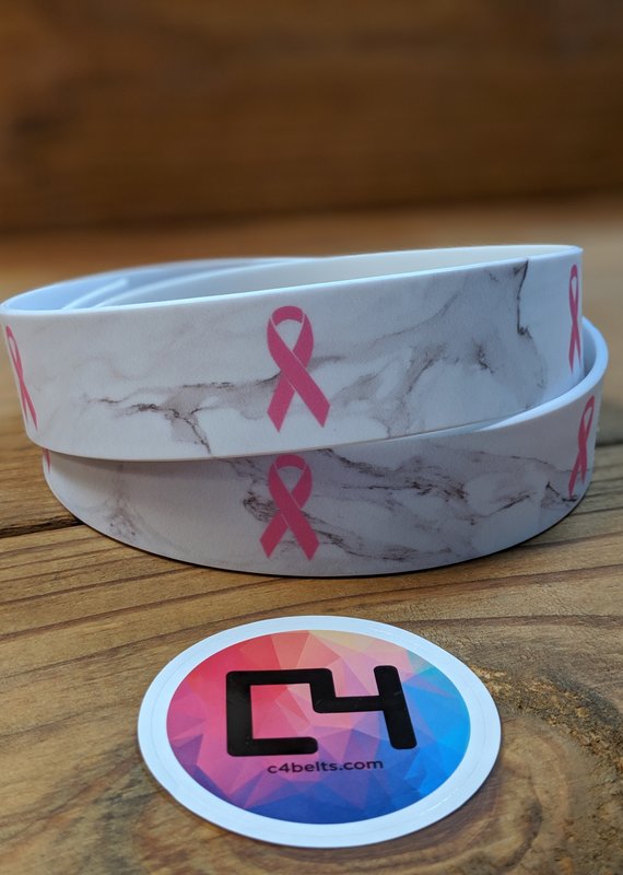 C4 Marble White Breast Cancer Ribbon Belt w/Buckle