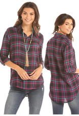 Panhandle Junior's Woven Plaid 3/4 Roll up Sleeve