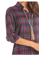 Panhandle Junior's Woven Plaid 3/4 Roll up Sleeve