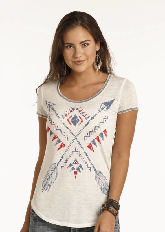 Rock and Roll Cowgirl Junior's Short Sleeve Tee Arrows Aztec