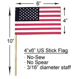 4" X 6" US Stick Flag No-Sew