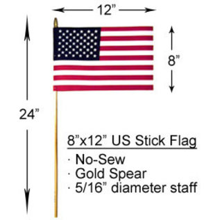 8" X 12" US Stick Flag No-Sew..Sold individually