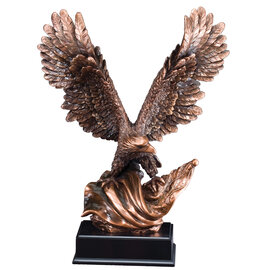 Large Bronze Eagle with Flag - 19" Height / 14" Wing Span