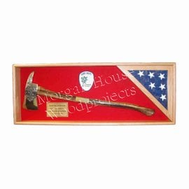 Morgan House Fire Axe Display with chrome axe and flag area in corner..44"L x 20"H