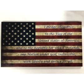 Morgan House Distressed Flag Wall Hanging with Pledge of Allegiance