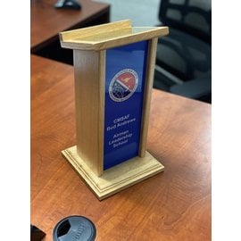 Small Podium - Includes full color printed acrylic front and plaque on top. 11.5" tall