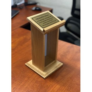 Small Podium - Includes full color printed acrylic front and plaque on top. 11.5" tall