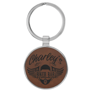 Round Keychain - 1 1/2" Laserable Leatherette/Metal