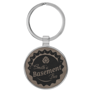 Round Keychain - 1 1/2" Laserable Leatherette/Metal