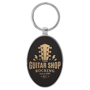 Oval Keychain - 3"x 1 3/4" Laserable Leatherette/Metal