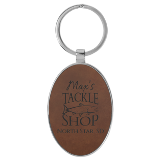 Oval Keychain - 3"x 1 3/4" Laserable Leatherette/Metal