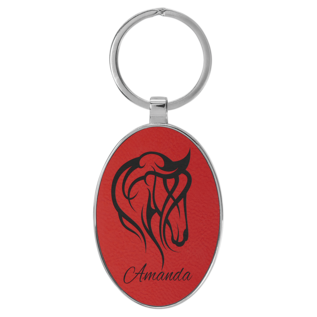 Oval Keychain - 3"x 1 3/4" Laserable Leatherette/Metal