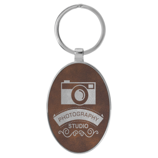 Oval Keychain - 3"x 1 3/4" Laserable Leatherette/Metal