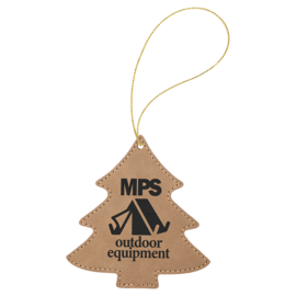 GIFT ITEMS Light Brown Laserable Leatherette Tree Ornament with Gold String