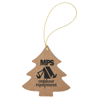 GIFT ITEMS Light Brown Laserable Leatherette Tree Ornament with Gold String