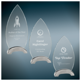 Oval Platinum Glass Award with Arch Metal Base
