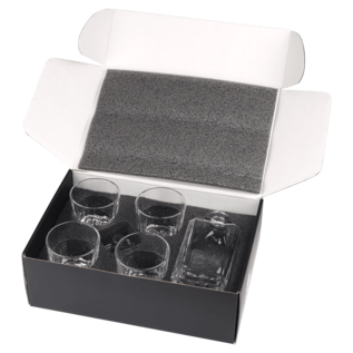 Square Glass Decanter Set with Four 11 oz. Glasses in a Black Gift Box