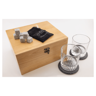 Red Alder Whiskey Set with Two 9 oz. Glasses, Two 4" Slate Coasters and Whiskey Stones