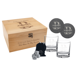 Red Alder Whiskey Set with Two 9 oz. Glasses, Two 4" Slate Coasters and Whiskey Stones