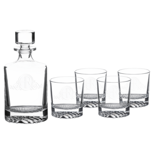 Round Glass Decanter Set with Four 9 oz. Glasses in a Black Gift Box