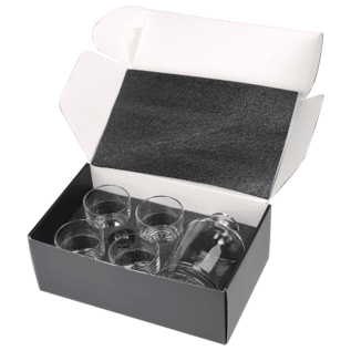 Round Glass Decanter Set with Four 9 oz. Glasses in a Black Gift Box