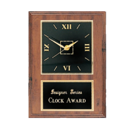 Walnut Clock Award - black plate..9" x 12