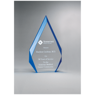 Flame Series Clear Freestanding Acrylic with Blue Accented Bevels -  6 1/4" x 9 7/8"