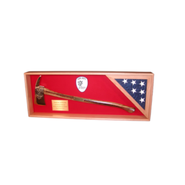 Morgan House Fire Axe Display with chrome axe and flag area in corner..44"L x 20"H