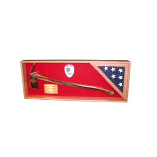 Morgan House Firefighter Axe Shadow Box Display with Chrome Axe & 3x5 Flag Case