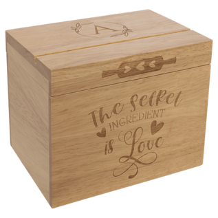 Personalized Wood Recipe Card Box – Engraved Recipe Storage Keepsake Gift