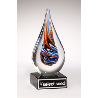 Teardrop Art Glass Award on Black Glass Base