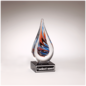 Teardrop Art Glass Award on Black Glass Base