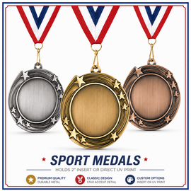 2 3/4" Swirling Star 2" Insert Holder Medal