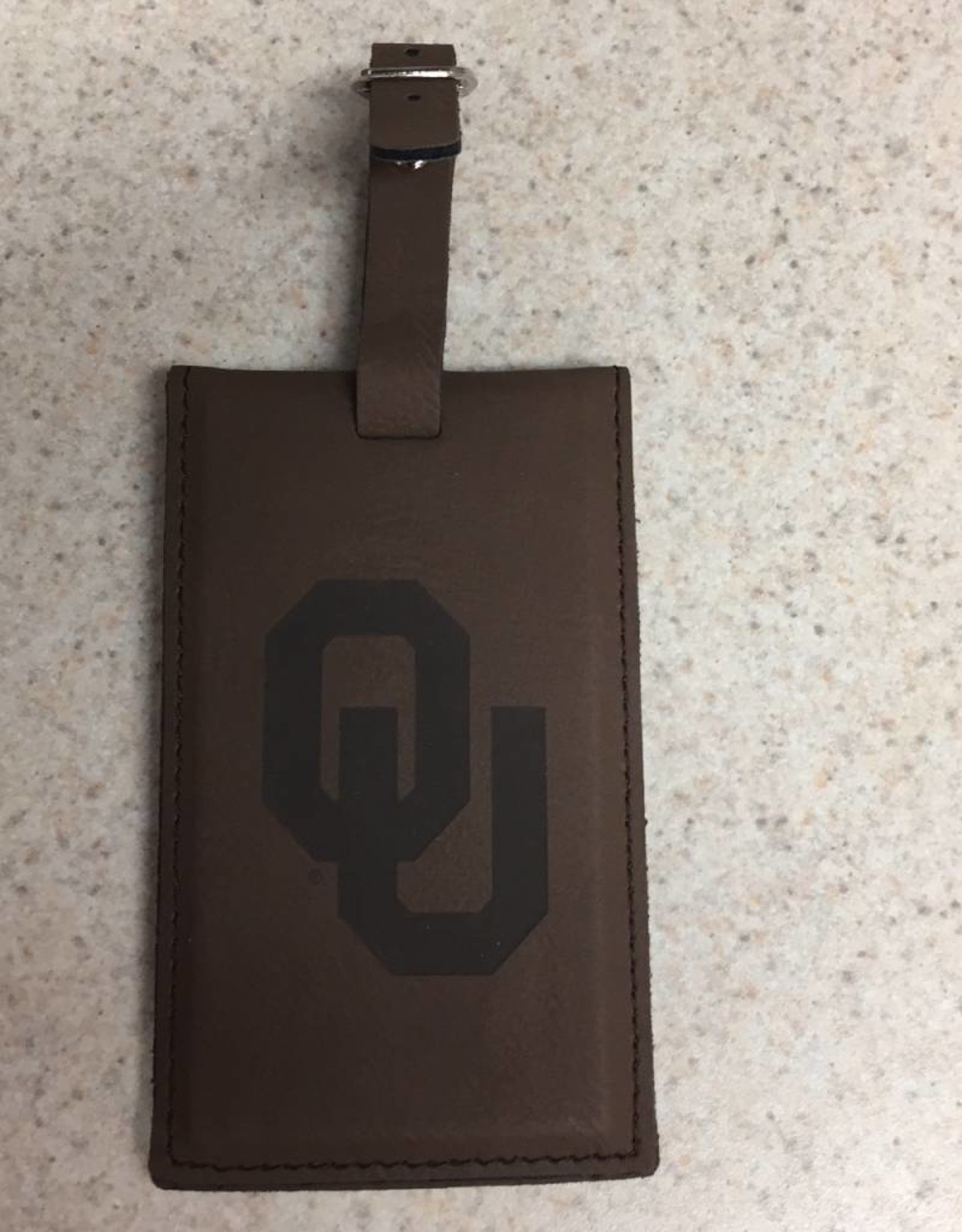 LXG OU Embossed Brown Leather Luggage Tag