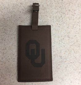 LXG OU Embossed Brown Leather Luggage Tag