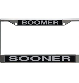 Laser Magic BOOMER SOONER Black Lasered Acrylic on Metal Licence Plate Frame