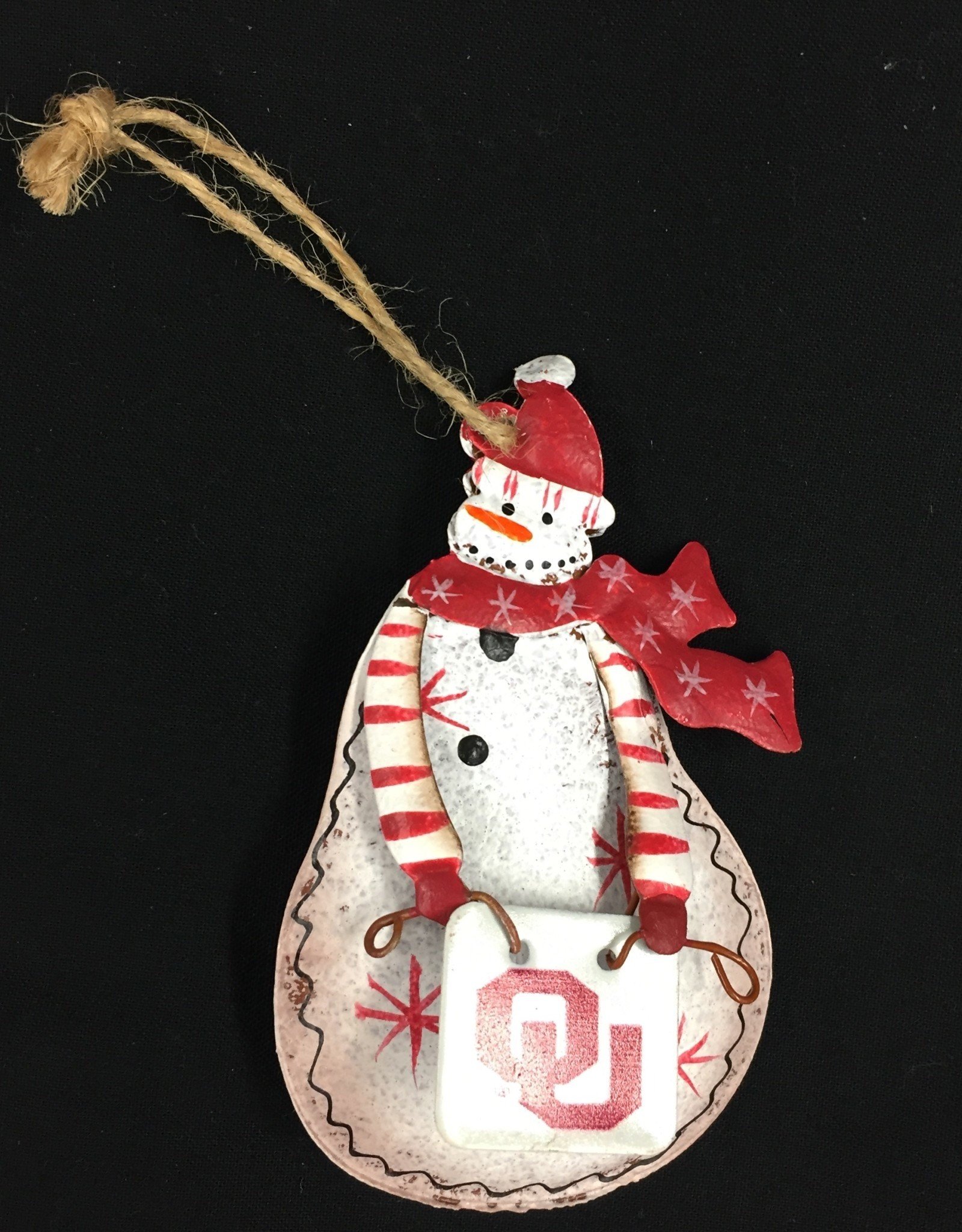 Hanna's Handiworks OU Tin Snowman Ornament